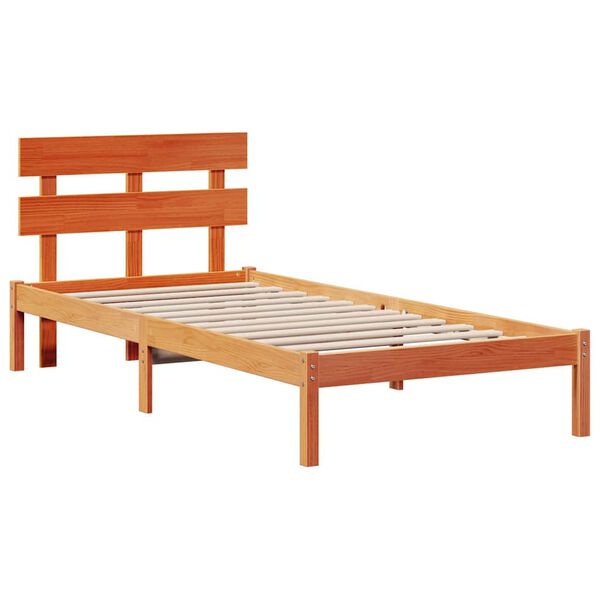 vidaXL Bed Frame with Headboard Brown 100 x 200 cm Solid Pine wood