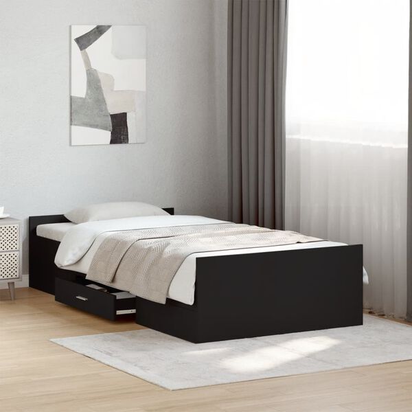 vidaXL Bed Frame with Drawers without Mattress Black 75x190 cm Small Single