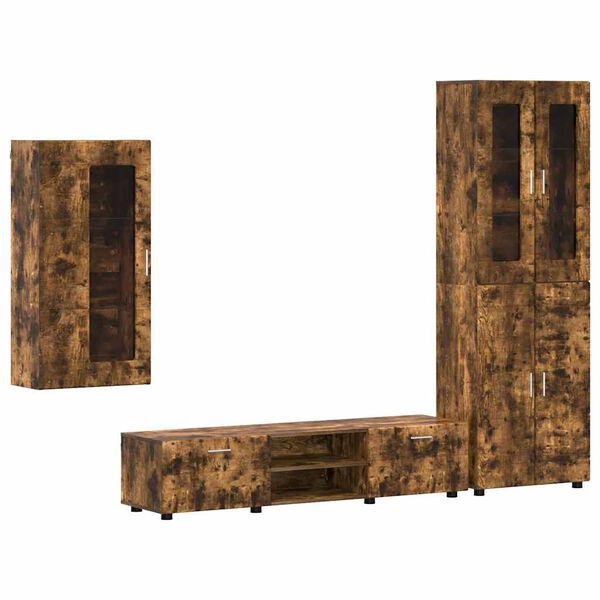 vidaXL TV Cabinet Set with Drawer with Door Smoked Oak Engineered Wood