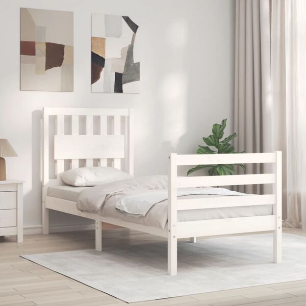 vidaXL Bed Frame without Mattress White Small Single Solid Wood