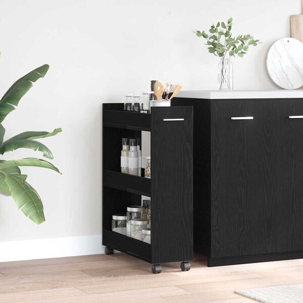 vidaXL Cabinet with Wheel Black oak 60 x 22 x 79 cm Engineered Wood