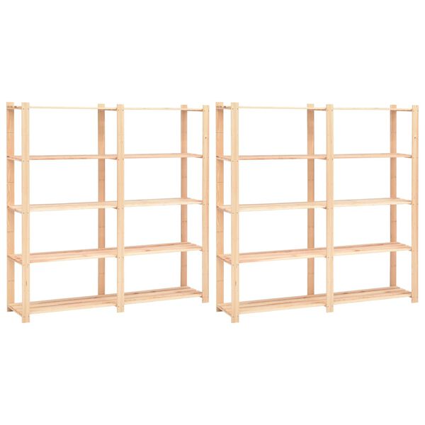 vidaXL 5-Tier Storage Racks 2 pcs 170x38x170 cm Solid Pinewood 500 kg