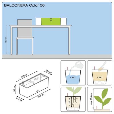 LECHUZA Planter Balconera Color 50 ALL-IN-ONE Slate 15673
