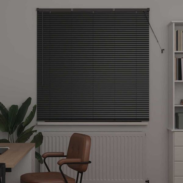 vidaXL Window Blind with Curtains Manual Black Aluminium