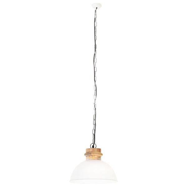 vidaXL Industrial Hanging Lamp White Round 32 cm E27 Solid Mango Wood