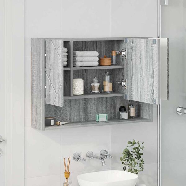 vidaXL Mirror Cabinet Grey Sonoma 80 x 17 x 55 cm Engineered Wood