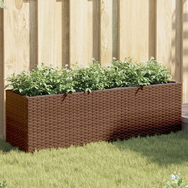 vidaXL Garden Planters with 3 Pots 2 pcs Brown 105x30x32 cm Poly Rattan