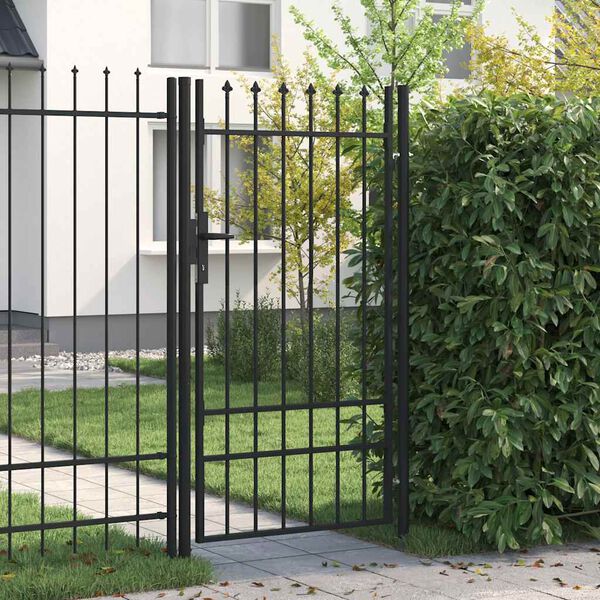 vidaXL Fence Gate Single Door with Spike Top Steel 1x1.75 m Black