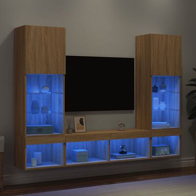 vidaXL 5 Piece TV Wall Units with LED Sonoma Oak Engineered Wood
