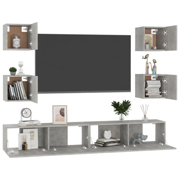 vidaXL 6 Piece TV Cabinet Set Concrete Grey Engineered Wood