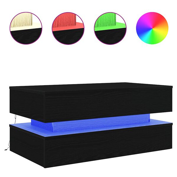 vidaXL Coffee Table with LED Lights Black Oak 90x50x40 cm