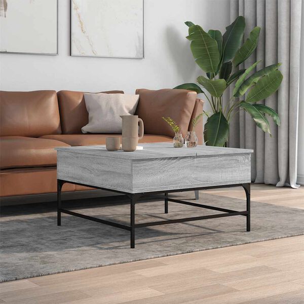 vidaXL Coffee Table Grey Sonoma 80x80x45 cm Engineered Wood and Metal