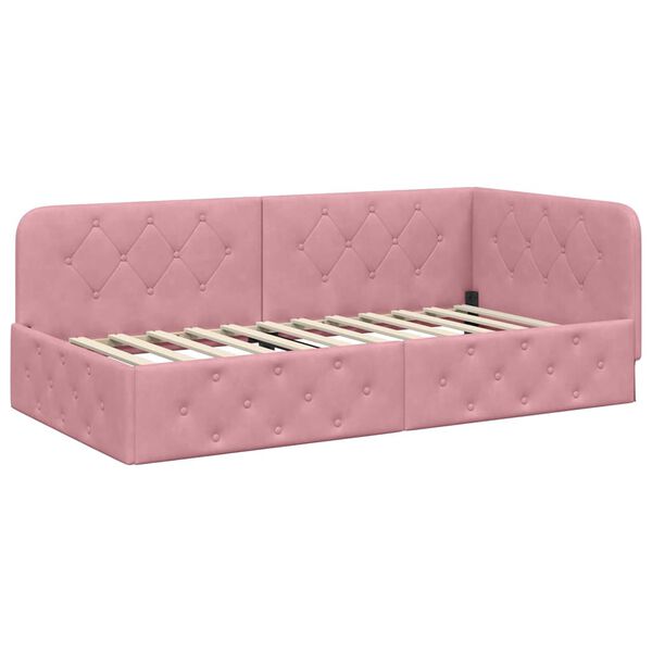 vidaXL Corner Bed Frame with Headboard Pink 90 x 190 cm Velvet