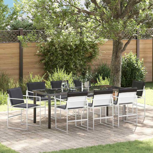 vidaXL Garden Dining Set 9 pcs White Powder-Coated Steel