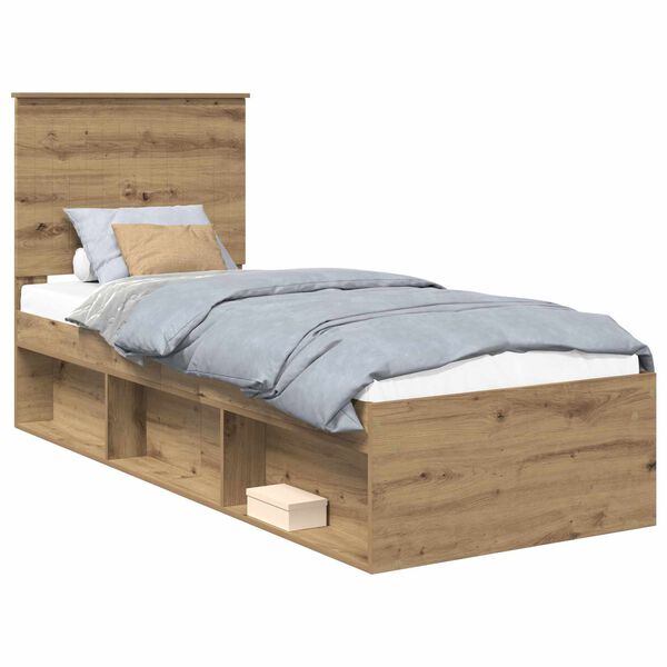 vidaXL Bed Frame Artisian Oak 75 x 190 cm Solid Pine Wood