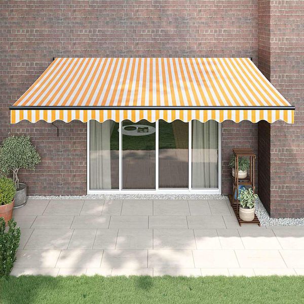 vidaXL Retractable Awning Yellow and White 4x3 m Fabric and Aluminium