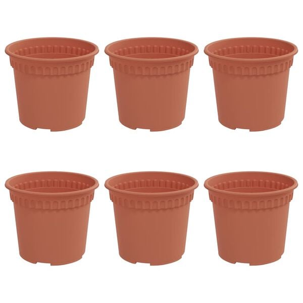 vidaXL Round Flower Pot 6 pcs Brick Red &Oslash; 12.5 x 10 cm Plastic