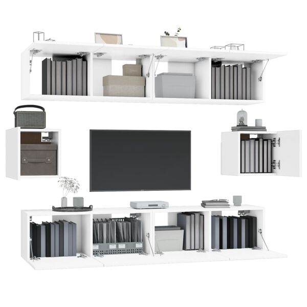 vidaXL 6 Piece TV Cabinet Set White Engineered Wood