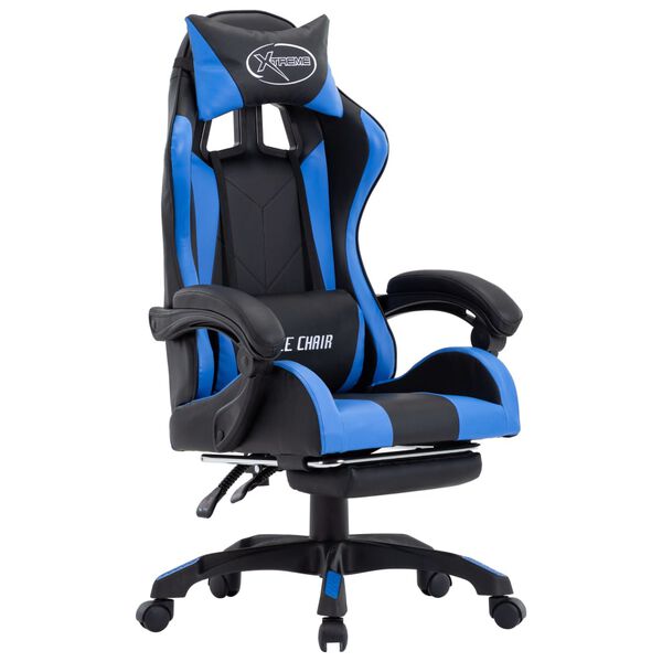vidaXL Racing Chair with Footrest Blue and Black Faux Leather
