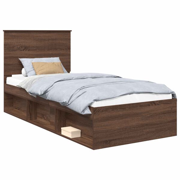 vidaXL Bed Frame with Headboard Brown Oak 90 x 200 cm Solid Pine Wood