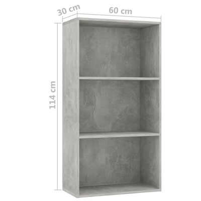 vidaXL 3-Tier Book Cabinet Concrete Grey 60x30x114 cm Engineered Wood
