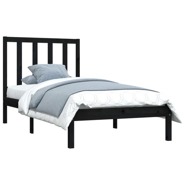 vidaXL Bed Frame without Mattress Black Solid Wood Pine 75x190 cm Small Single