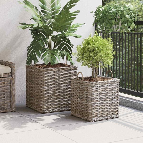vidaXL Planter Basket with Storage 2 pcs Grey Lacak Rattan