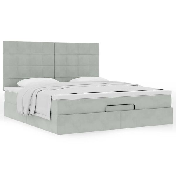 vidaXL Ottoman Bed with Mattresses Light Grey 180x200cm Velvet