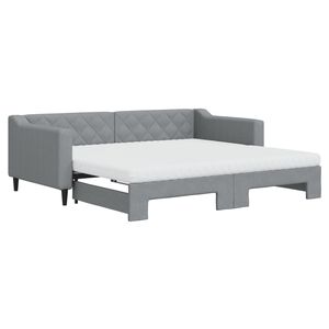 vidaXL Daybed with Trundle and Mattresses Light Grey 90x190 cm Fabric