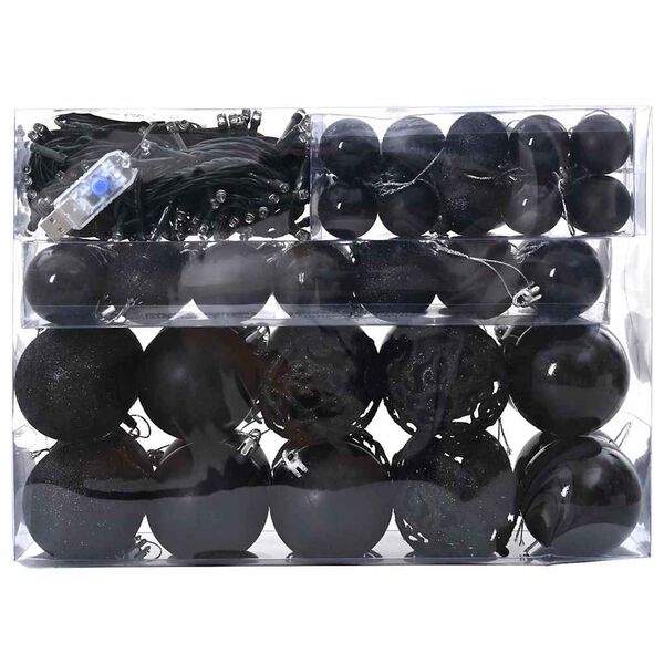vidaXL Christmas Bauble Set with 150 LEDs 61 pcs Black Plastic