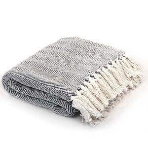 vidaXL Throw Cotton Herringbone 125x150 cm Navy Blue