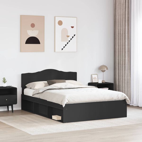 vidaXL Bed Frame with Headboard Black 150 x 200 cm Solid Pine Wood