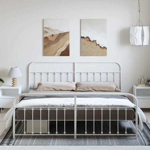 vidaXL Metal Bed Frame without Mattress with Footboard White 183x213cm