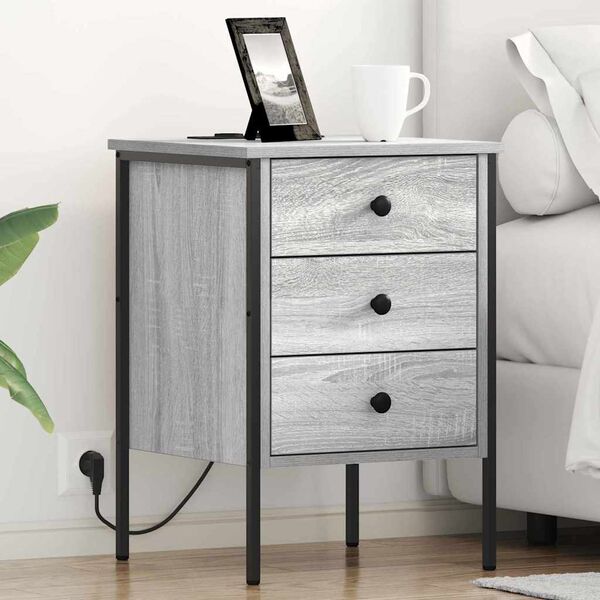 vidaXL Bedside Cabinet with Drawer 2 pcs Grey Sonoma 42 x 41 x 61 cm
