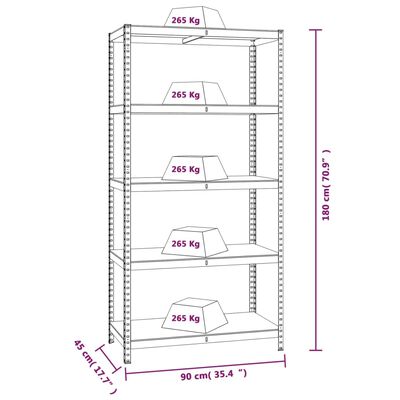 vidaXL 5-Layer Heavy-duty Shelves 2 pcs Grey Steel&Engineered Wood