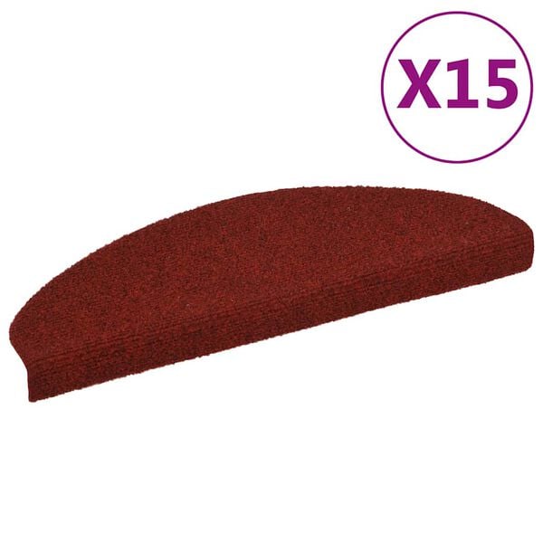 vidaXL 15 pcs Self-adhesive Stair Mats Needle Punch 65x21x4 cm Red