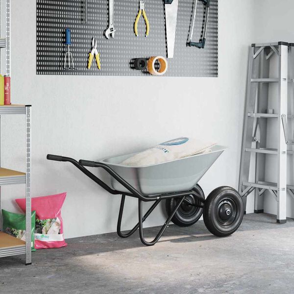 vidaXL Wheelbarrow Silver and Black 137 x 60 x 65.5 cm Steel