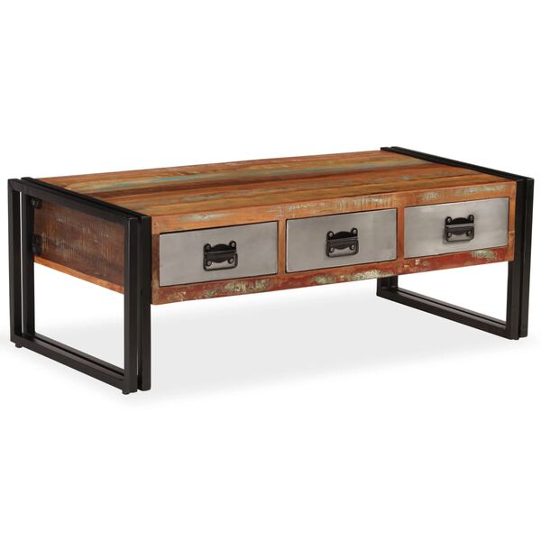 vidaXL Coffee Table with 3 Drawers Solid Reclaimed Wood 100x50x35 cm