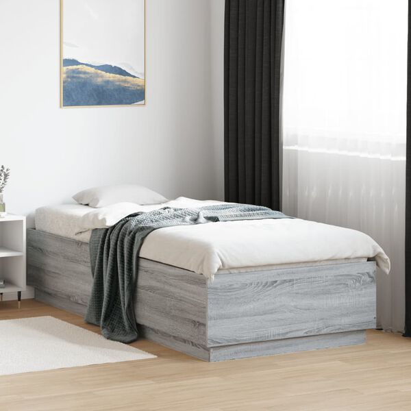 vidaXL Bed Frame with LED without Mattress Grey Sonoma 90x200 cm
