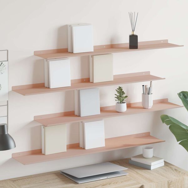 vidaXL Floating Shelf Wall-mounted 4 pcs Pink 100 x 18 x 2.5 cm Steel