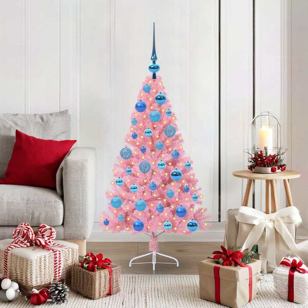 vidaXL Artificial Pre-lit Christmas Tree with 150 LEDs Pink 120 cm PVC