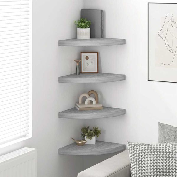 vidaXL Wall Corner Shelves 4 pcs Concrete Grey 35x35x3.8 cm MDF