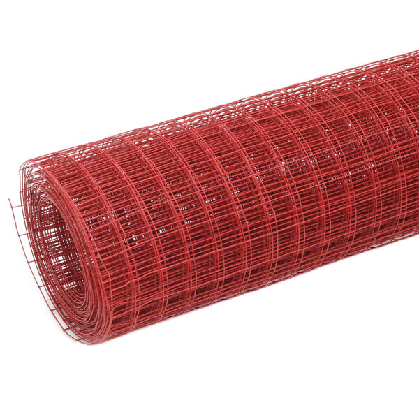 vidaXL Chicken Wire Fence Steel with PVC Coating 25x1.5 m Red
