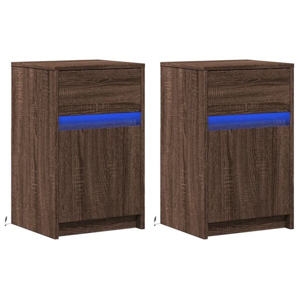 vidaXL Bedside Cabinets with LED Lights 2 pcs Brown Oak Engineered Wood