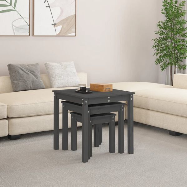 vidaXL Nesting Tables 3 pcs Grey Solid Wood Pine