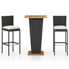 vidaXL 3 Piece Garden Bar Set with Cushions Poly Rattan Black