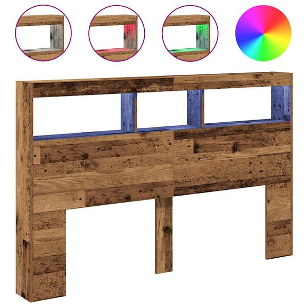 vidaXL Headboard Cabinet with LED Old Wood 160x17x102 cm