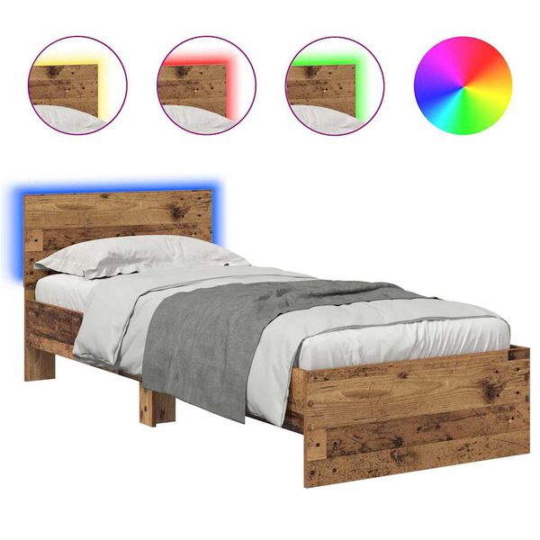 vidaXL Bed Frame with Headboard Old Wood 75 x 190 cm Engineered Wood