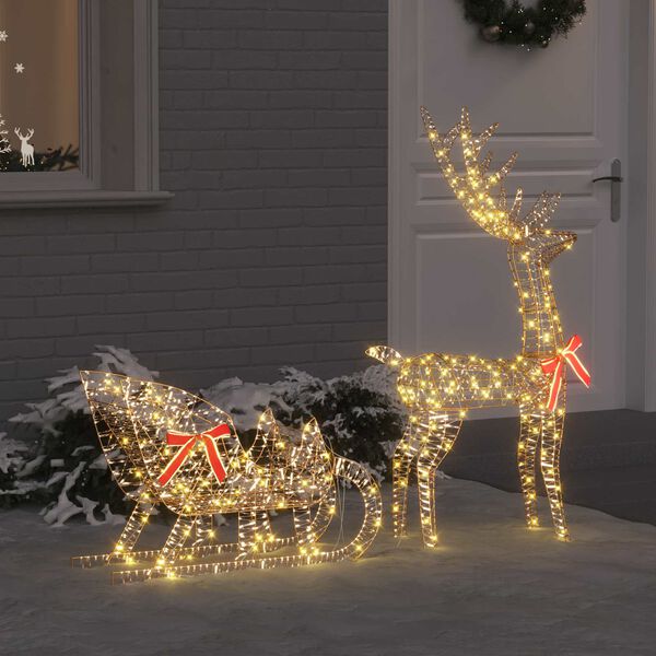 vidaXL Reindeer Pull Sleigh Warm white 70 x 26 x 129 cm PET
