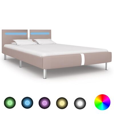vidaXL Bed Frame with LED Cappuccino Faux Leather 135x190 cm Double
